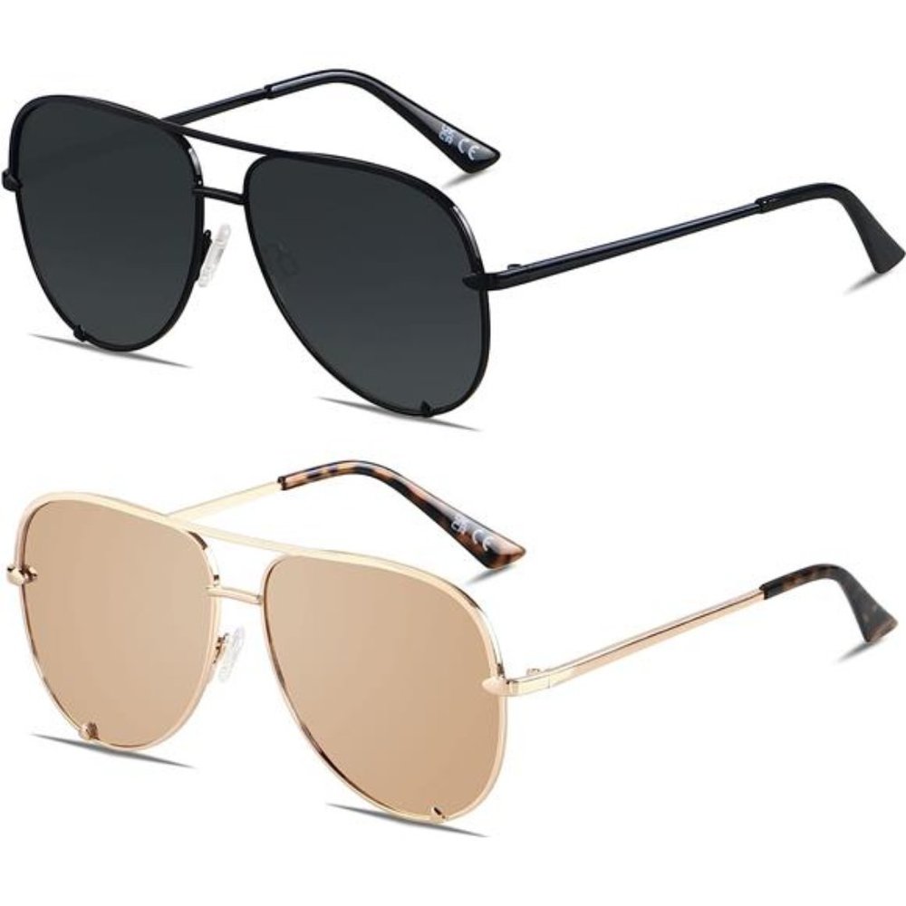 2 Pair Oversized Aviator Sunglasses Women Big Large UV Protection Fashion Summer